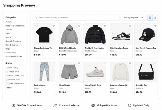 Litbuy shopping preview showing product categories and item options